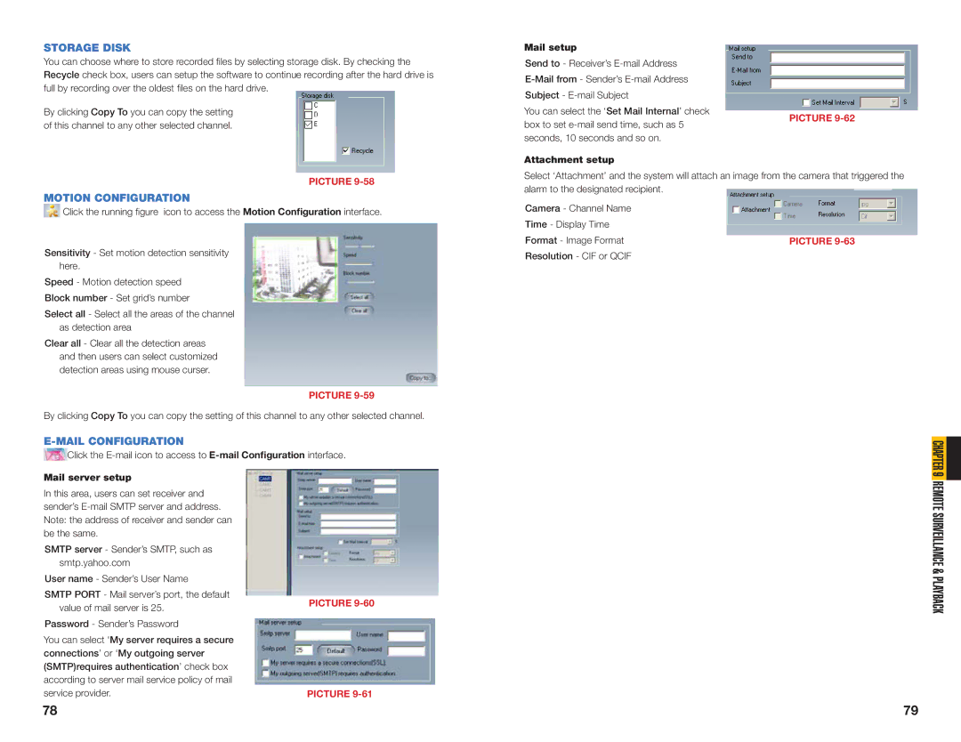 Q-See QSDT8PCDP, QSDT8PCRC, QSDT16PCRC user manual Storage Disk, Motion Configuration, Mail Configuration 