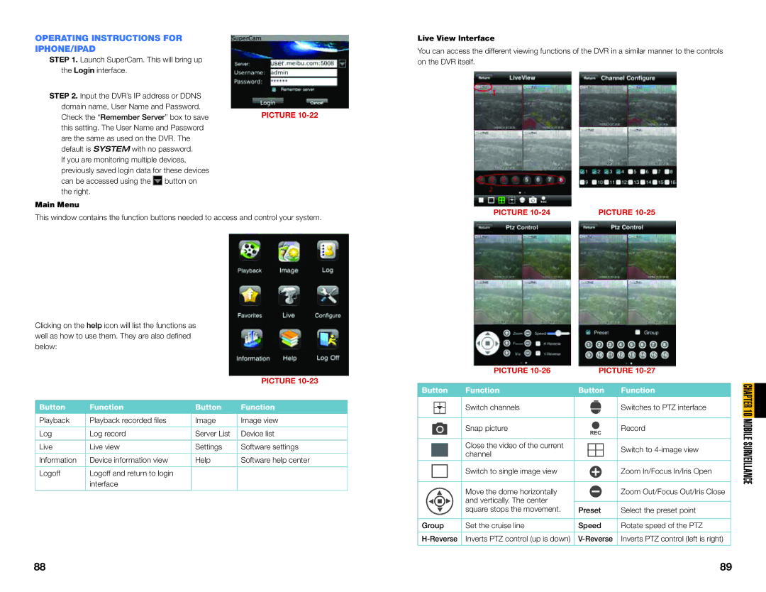 Q-See QSDT8PCRC, QSDT8PCDP, QSDT16PCRC user manual Operating Instructions for IPHONE/IPAD, Main Menu, Live View Interface 