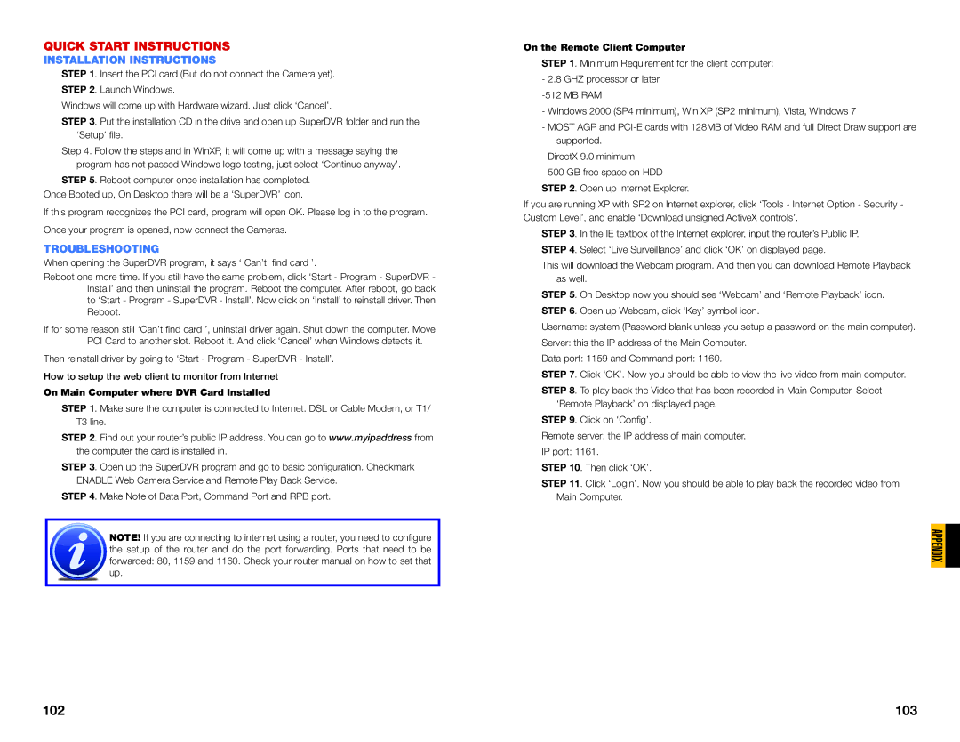 Q-See QSDT8PCDP Quick Start Instructions, Installation Instructions, Troubleshooting, On the Remote Client Computer 