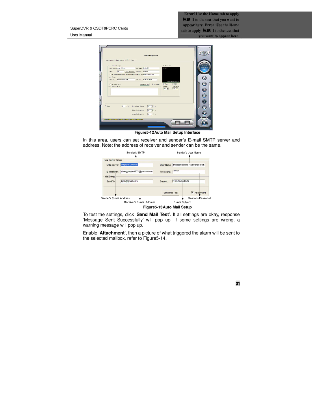 Q-See QSDT8PCRC manual Auto Mail Setup Interface 