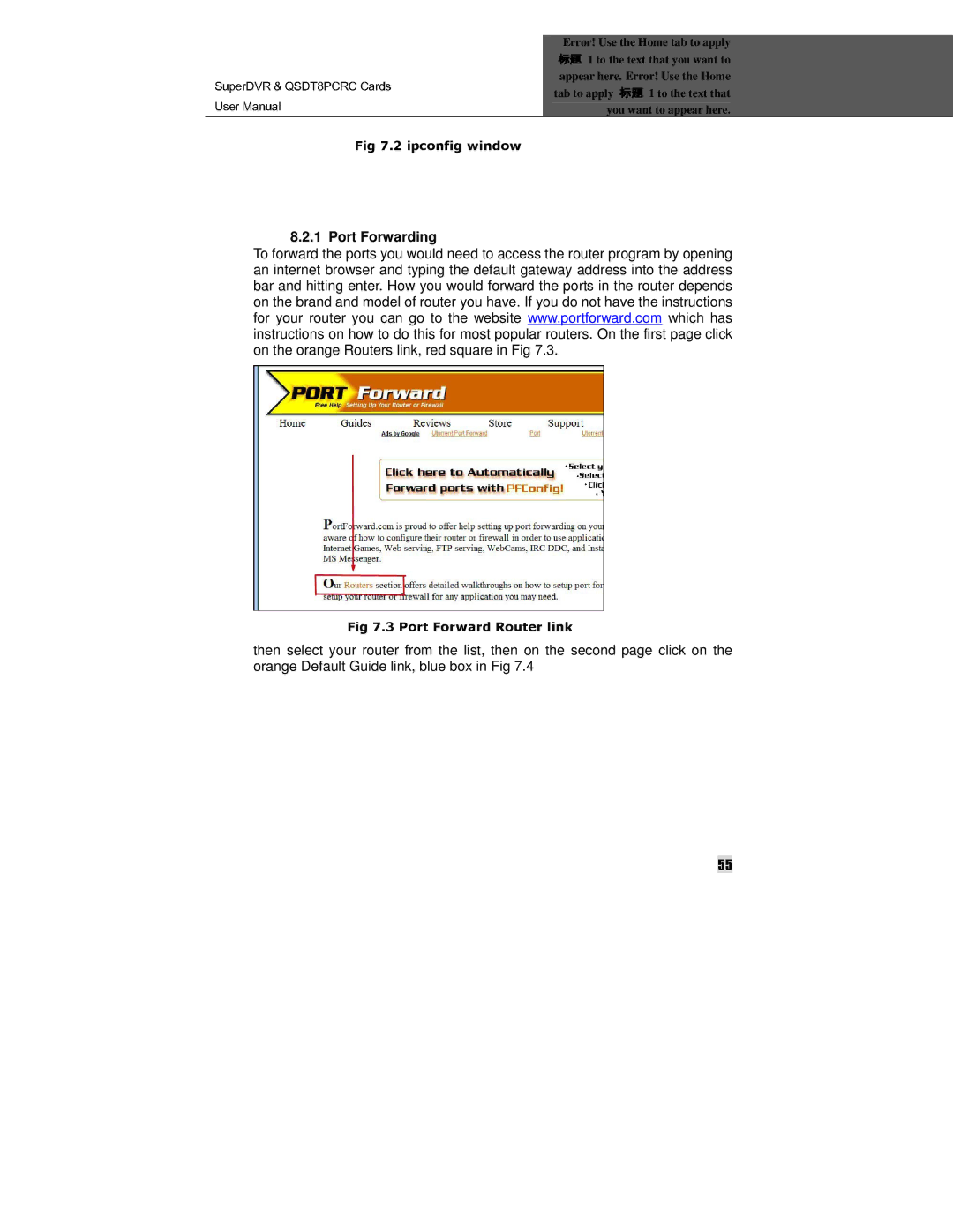 Q-See QSDT8PCRC manual Port Forwarding, Port Forward Router link 