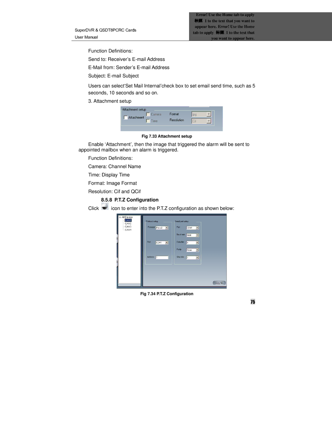 Q-See QSDT8PCRC manual Send time, such as Seconds, 10 seconds and so on, 8 P.T.Z Configuration 