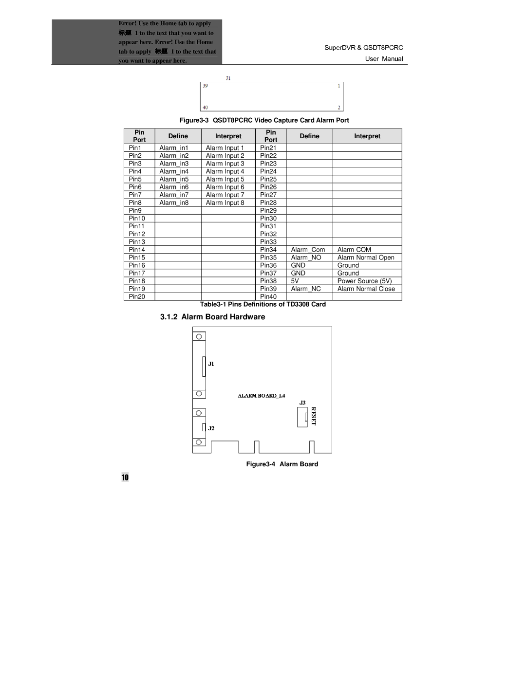 Q-See manual Alarm Board Hardware, SuperDVR & QSDT8PCRC 