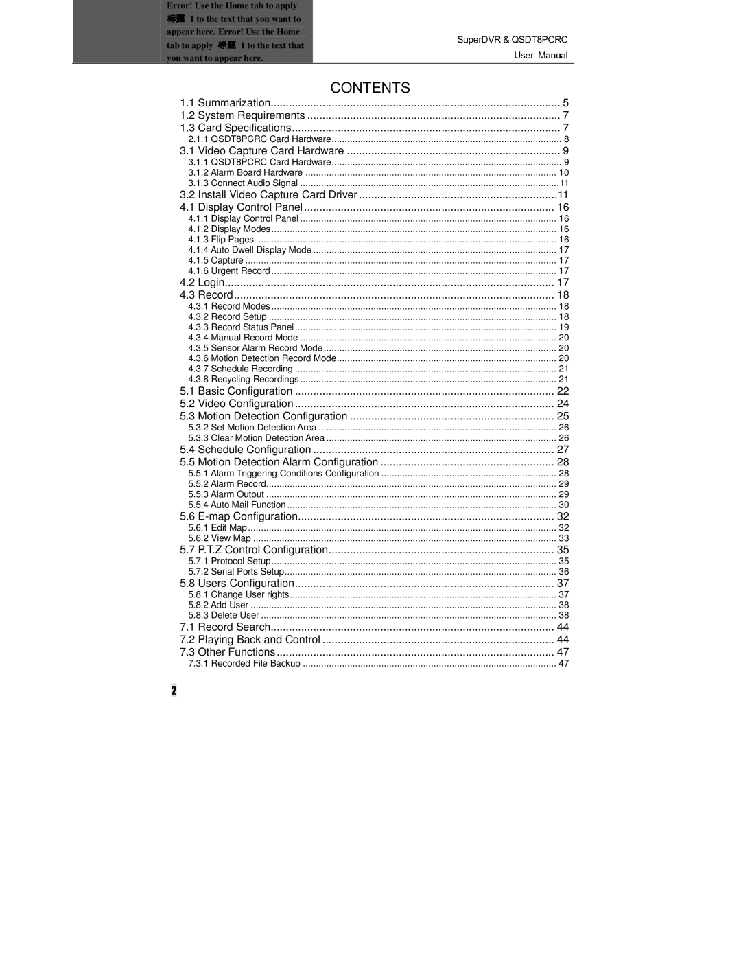 Q-See QSDT8PCRC manual Contents 