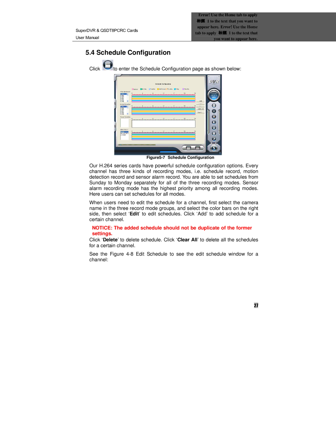 Q-See QSDT8PCRC manual Schedule Configuration 