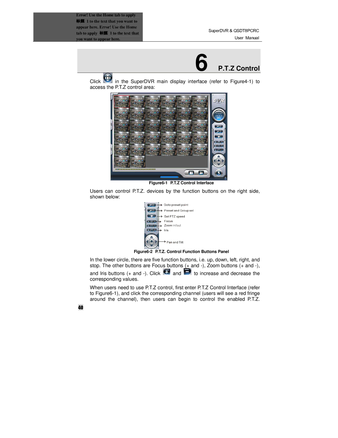 Q-See QSDT8PCRC manual Click, Access the P.T.Z control area 