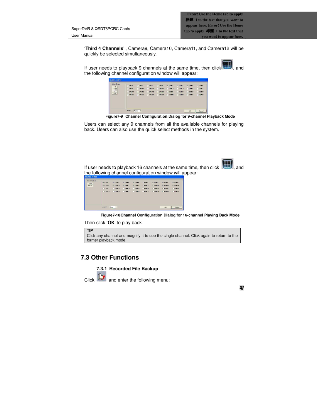 Q-See QSDT8PCRC Other Functions, Then click ‘OK’ to play back, Recorded File Backup, Click and enter the following menu 