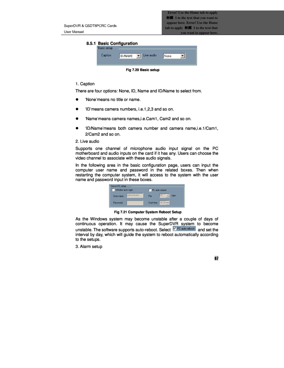 Q-See manual SuperDVR & QSDT8PCRC Cards, User Manual, Basic Configuration, Caption 