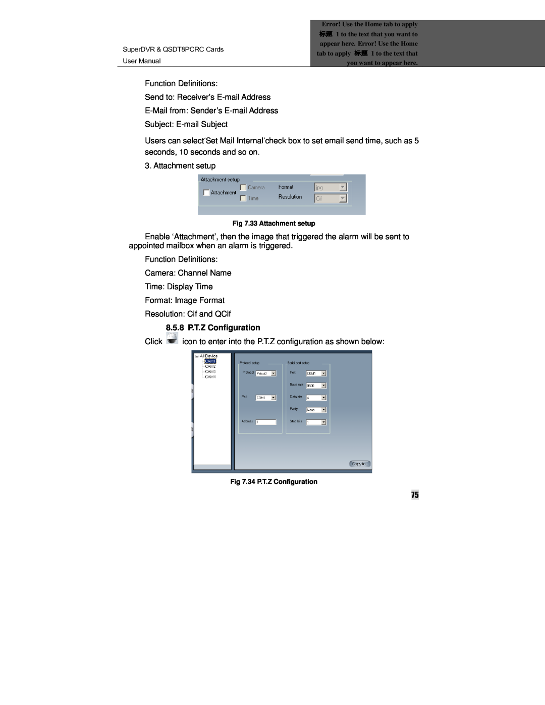 Q-See manual SuperDVR & QSDT8PCRC Cards, 8.5.8 P.T.Z Configuration 