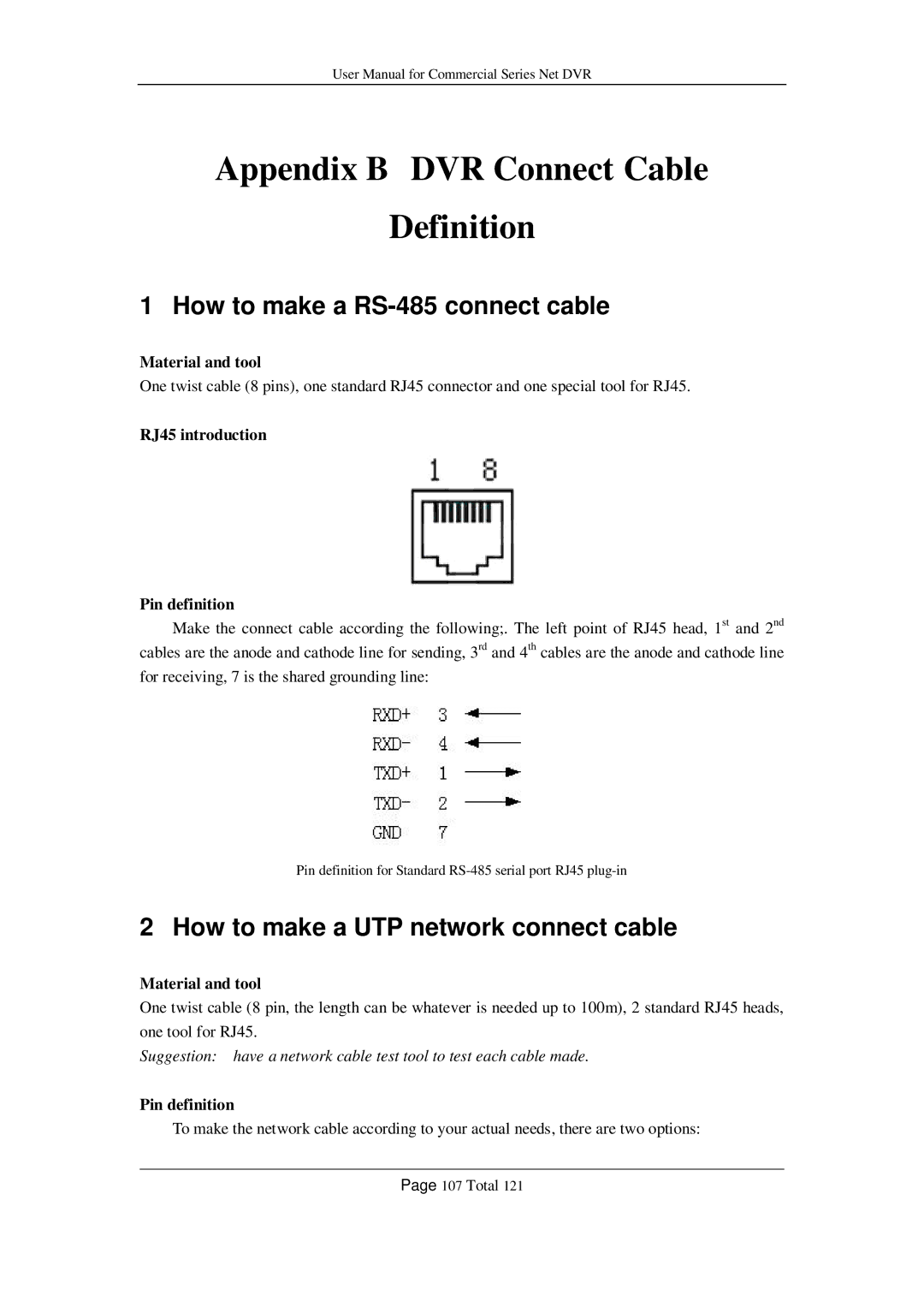 Q-See QSC26416, QSF2648016 Appendix B DVR Connect Cable Definition, How to make a RS-485 connect cable, Material and tool 