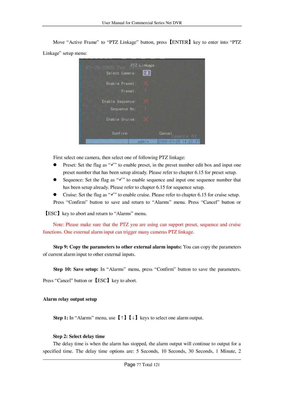 Q-See QSC26416, QSF2648016, QSF2648008, QSD42208, QSC26408 user manual Alarm relay output setup, Select delay time 