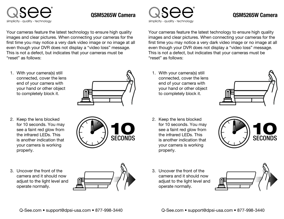 Q-See QSM5265W Camera manual Seconds 