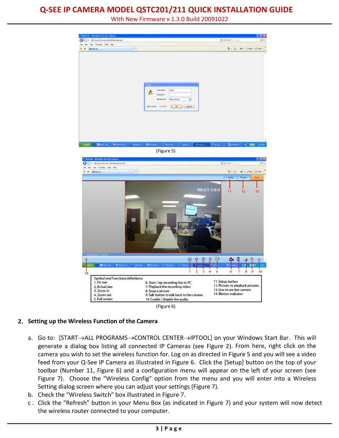 Q-See QSTC201, QSTC211 quick start Setting up the Wireless Function of the Camera 