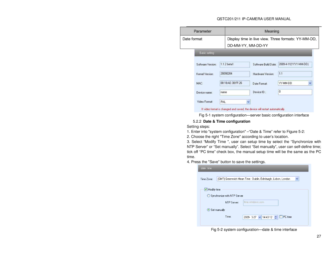 Q-See QSTC201, QSTC211 user manual Date & Time configuration Setting steps 