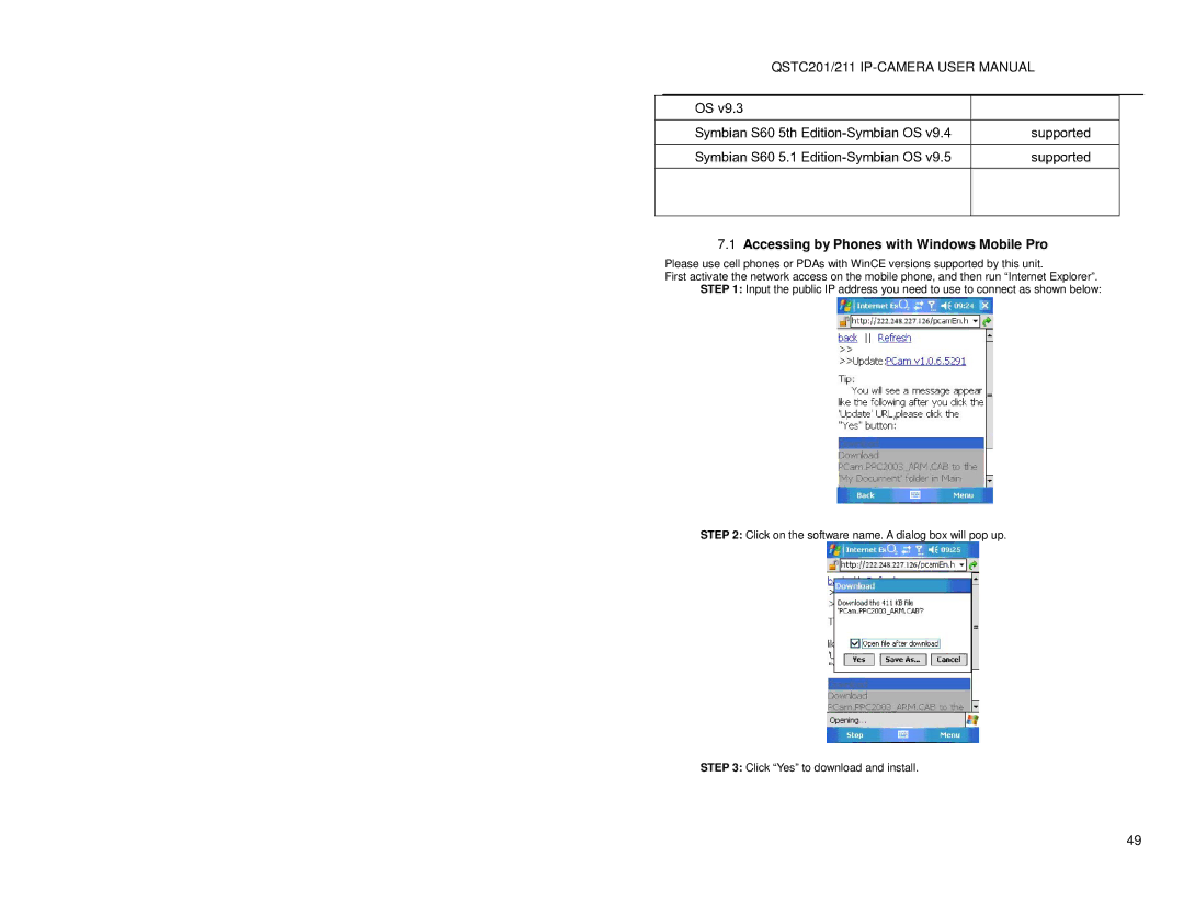 Q-See QSTC201, QSTC211 user manual Accessing by Phones with Windows Mobile Pro 