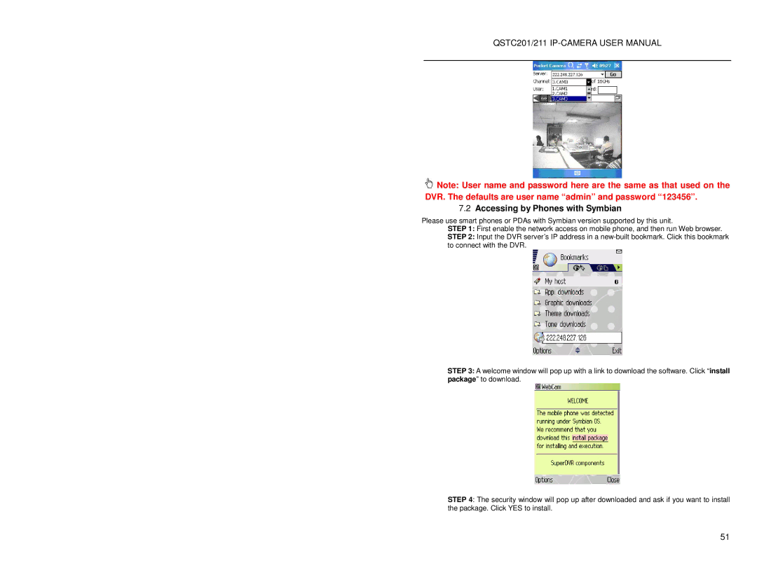 Q-See QSTC201, QSTC211 user manual Accessing by Phones with Symbian 