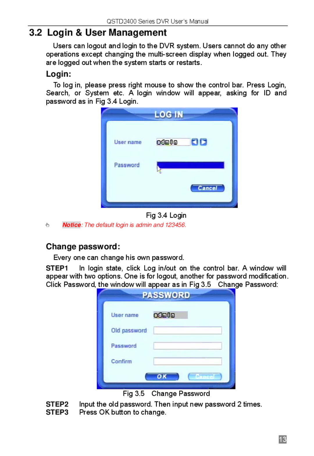 Q-See QSTD2404, QSTD2416, QSTD2408 user manual Login & User Management, Change password 