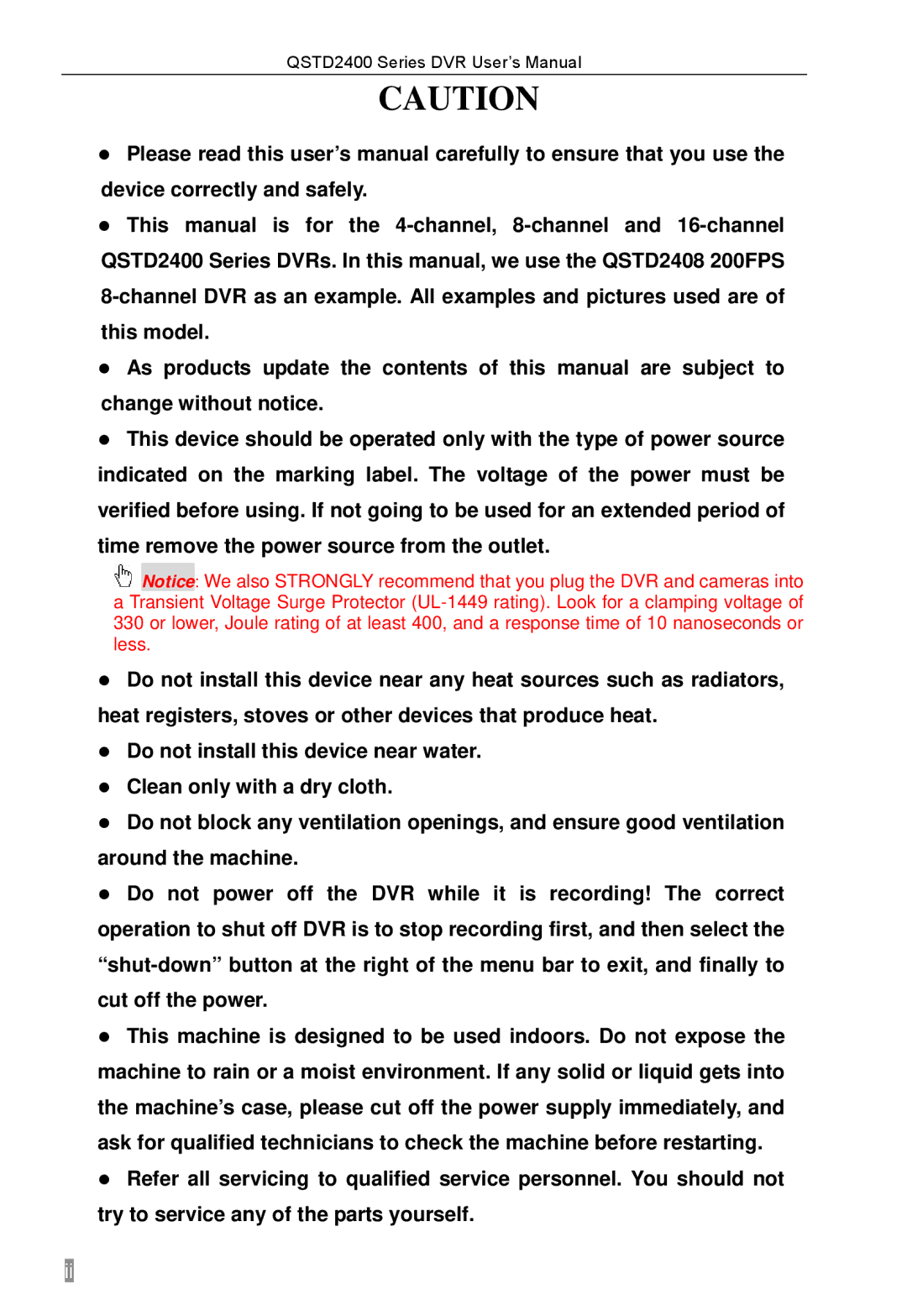 Q-See QSTD2404, QSTD2416, QSTD2408 user manual QSTD2400 Series DVR User’s Manual 