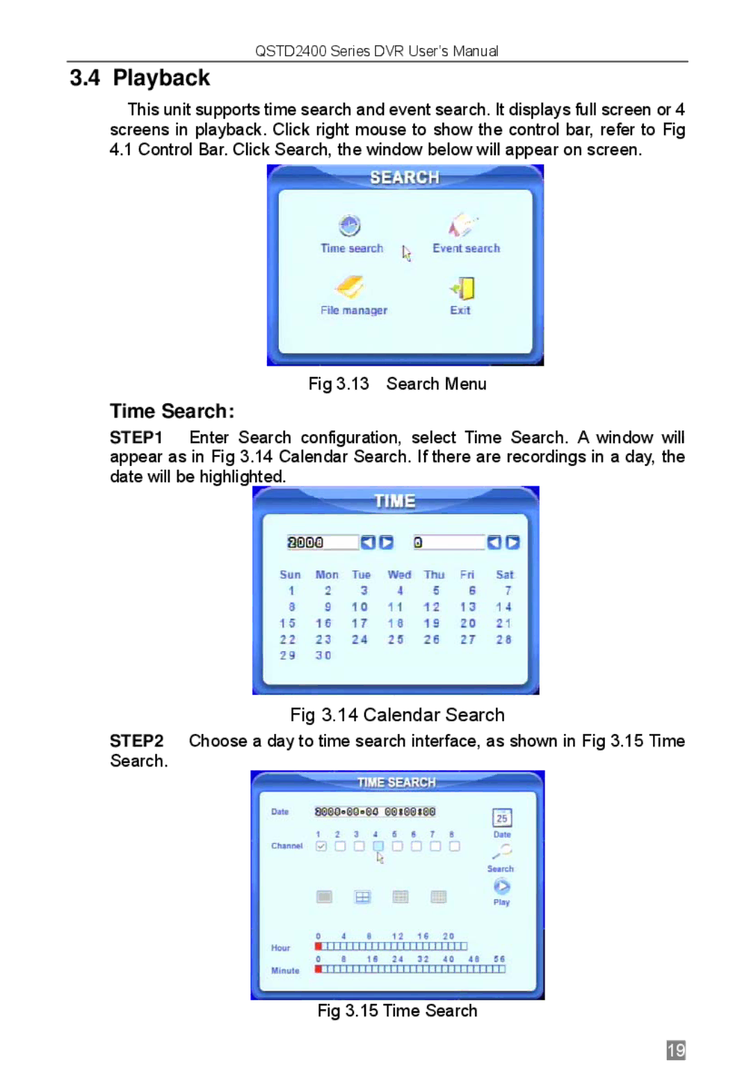 Q-See QSTD2404, QSTD2416, QSTD2408 user manual Playback, Time Search 