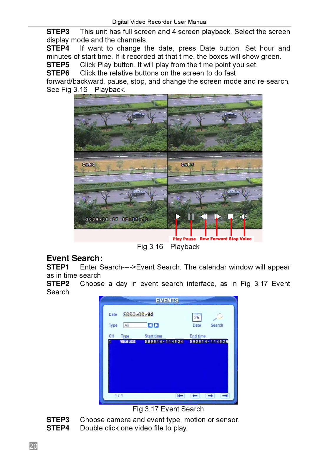 Q-See QSTD2416, QSTD2408, QSTD2404 user manual Event Search 