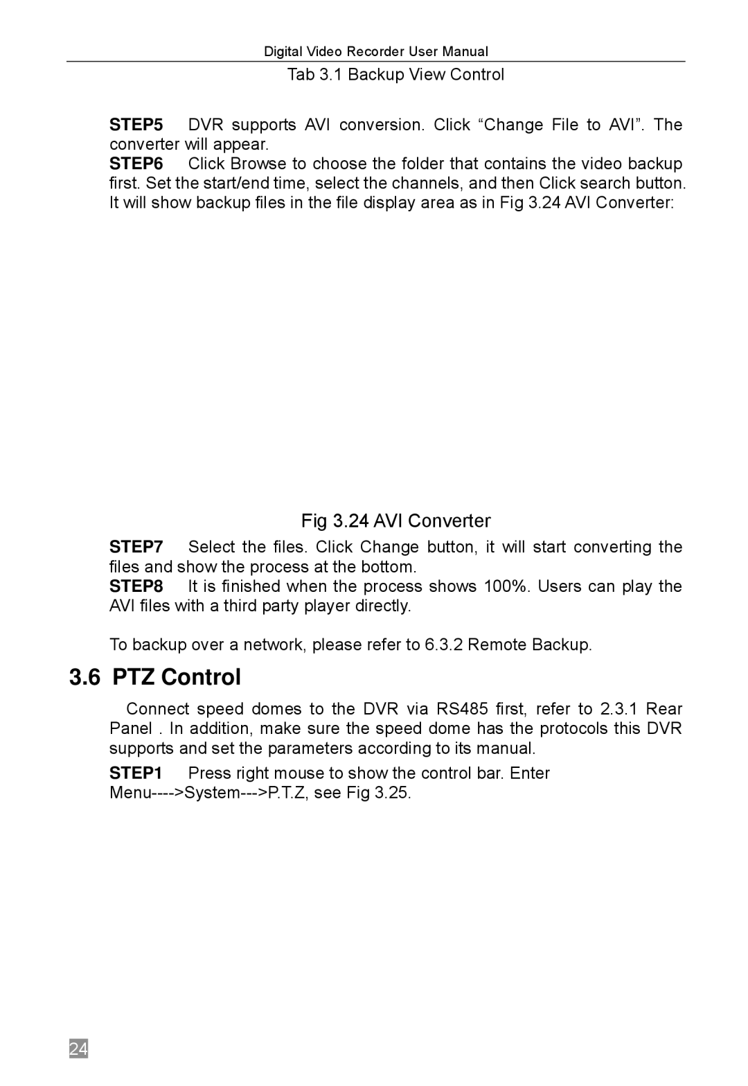 Q-See QSTD2408, QSTD2416, QSTD2404 user manual PTZ Control, AVI Converter 