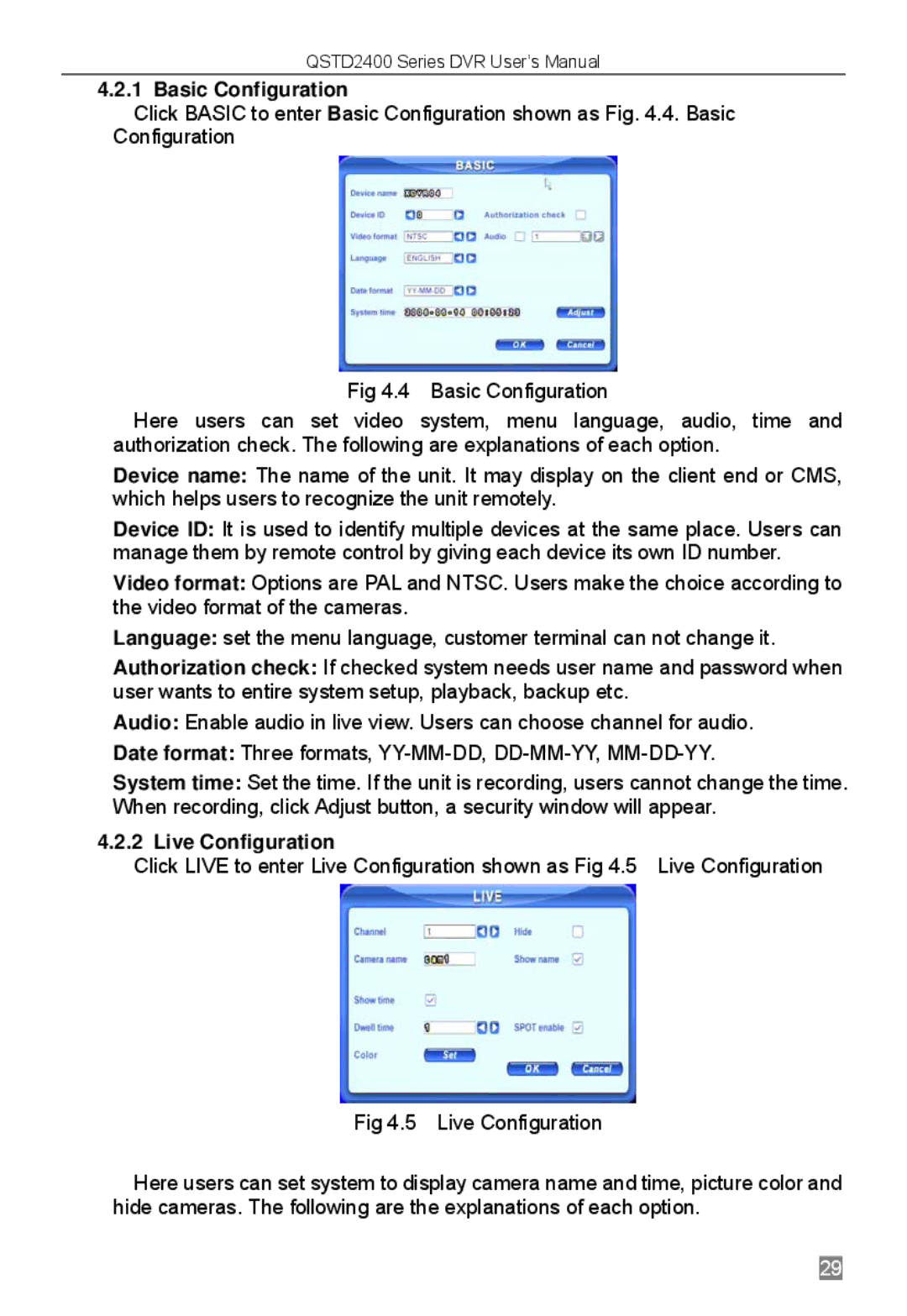 Q-See QSTD2416, QSTD2408, QSTD2404 user manual Basic Configuration, Live Configuration 