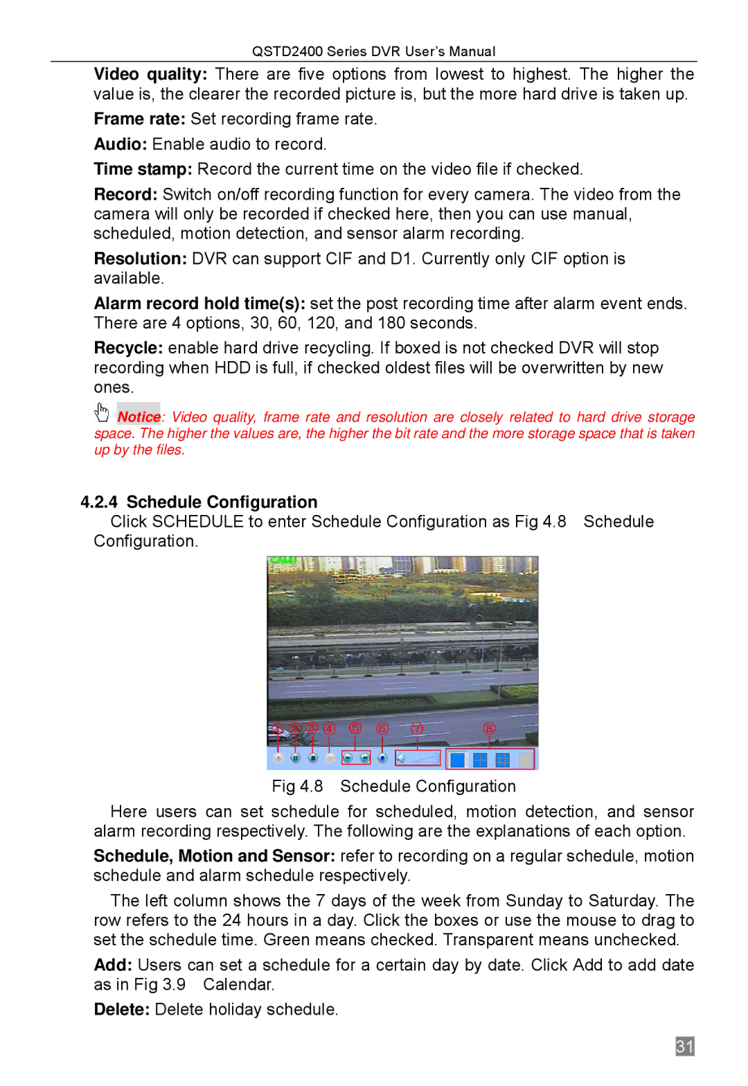 Q-See QSTD2404, QSTD2416, QSTD2408 user manual Schedule Configuration 