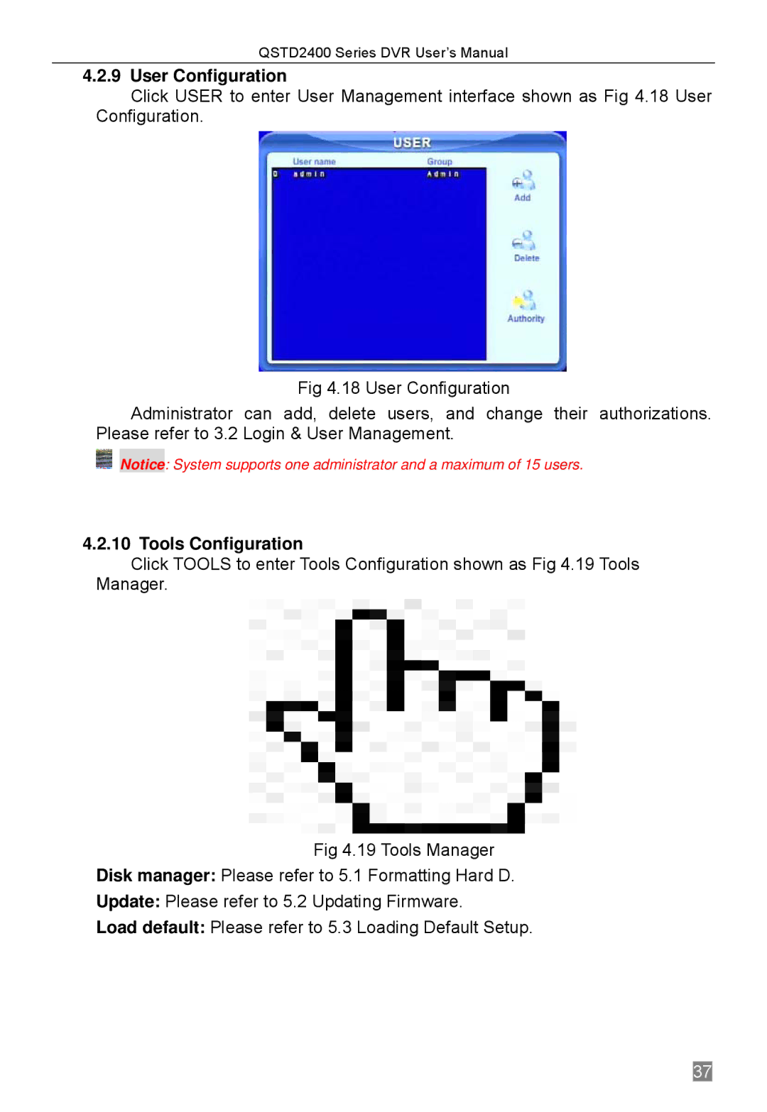 Q-See QSTD2404, QSTD2416, QSTD2408 user manual User Configuration, Tools Configuration 