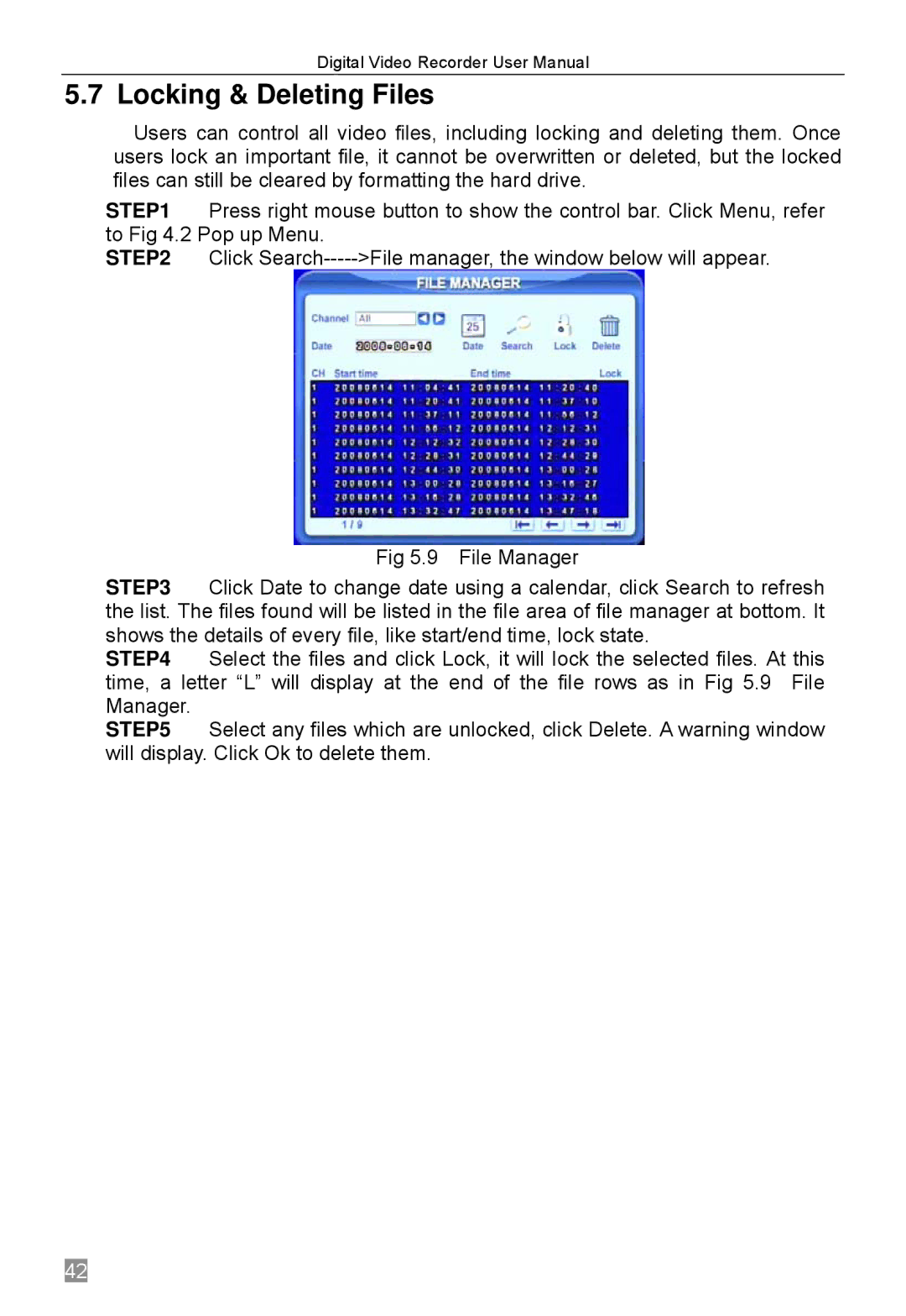 Q-See QSTD2408, QSTD2416, QSTD2404 user manual Locking & Deleting Files 