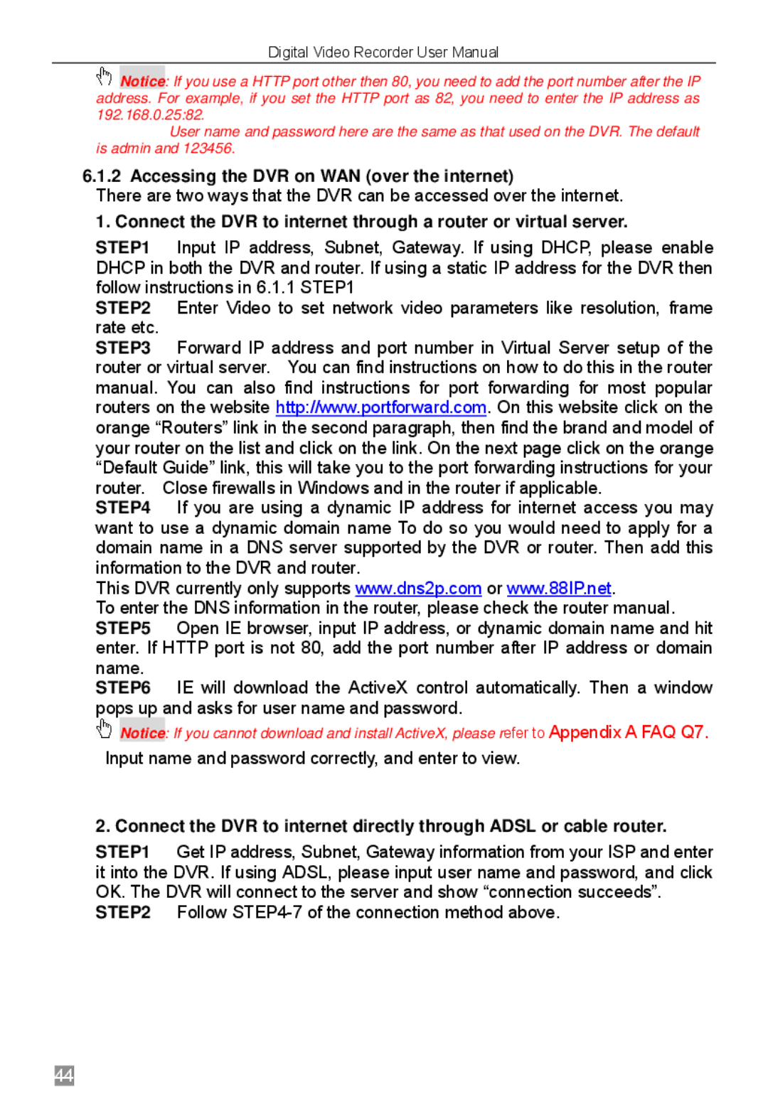 Q-See QSTD2416, QSTD2408, QSTD2404 user manual Accessing the DVR on WAN over the internet 