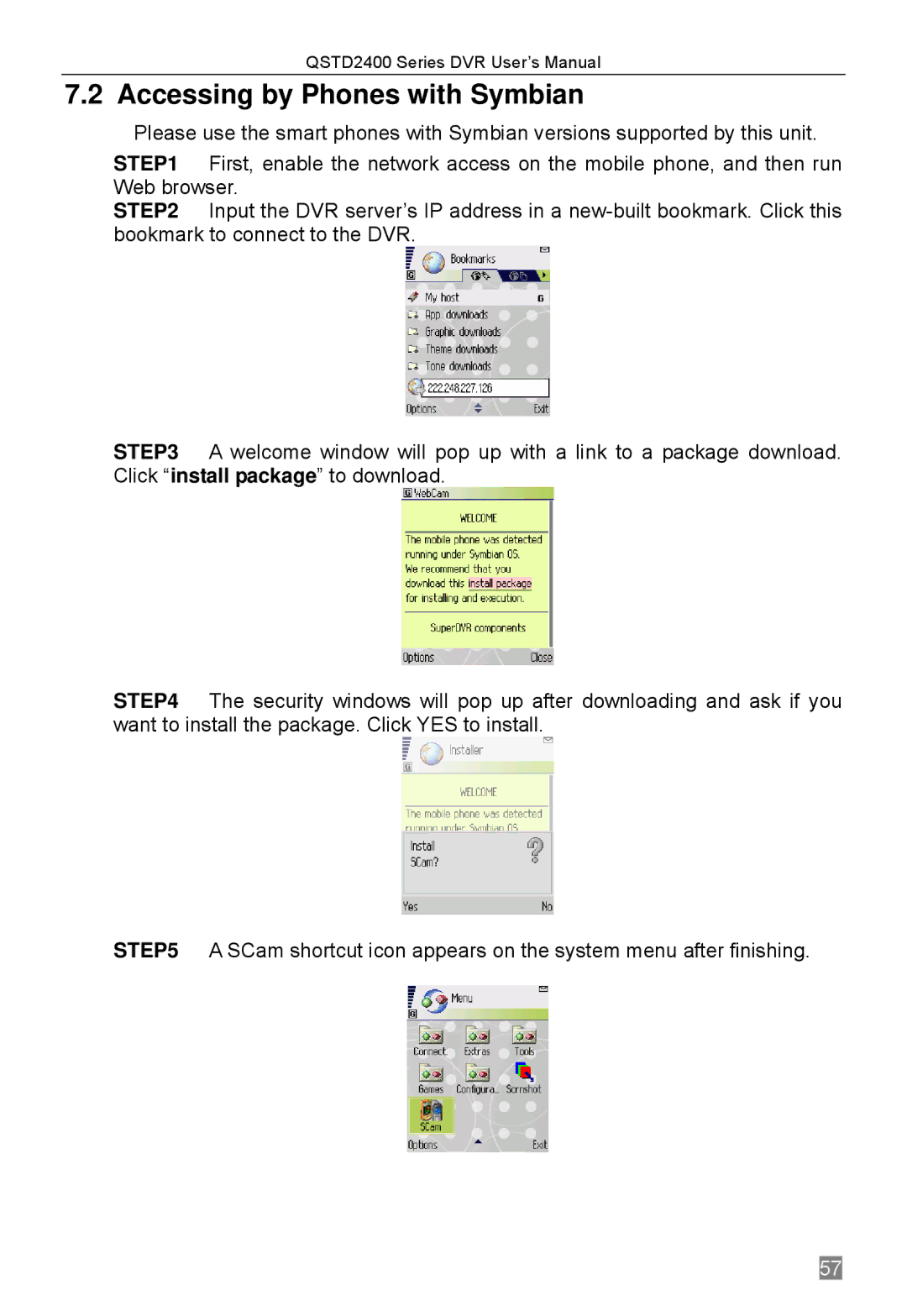 Q-See QSTD2408, QSTD2416, QSTD2404 user manual Accessing by Phones with Symbian 