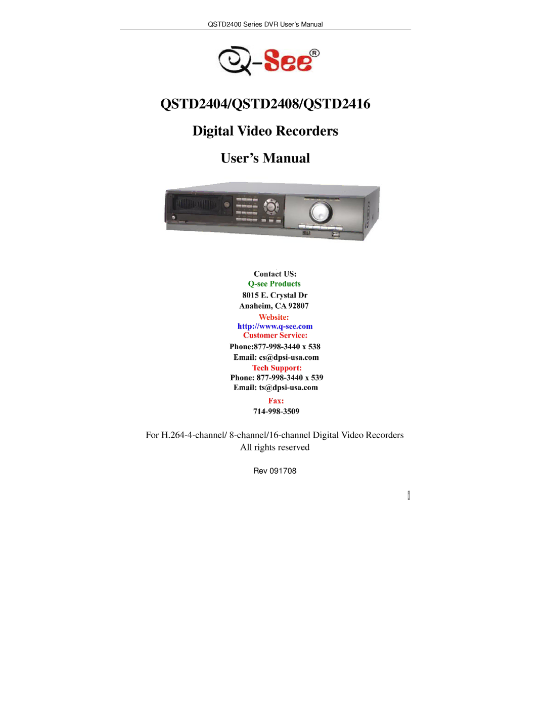 Q-See QSTD2408, QSTD2416, QSTD2404 user manual Rev 