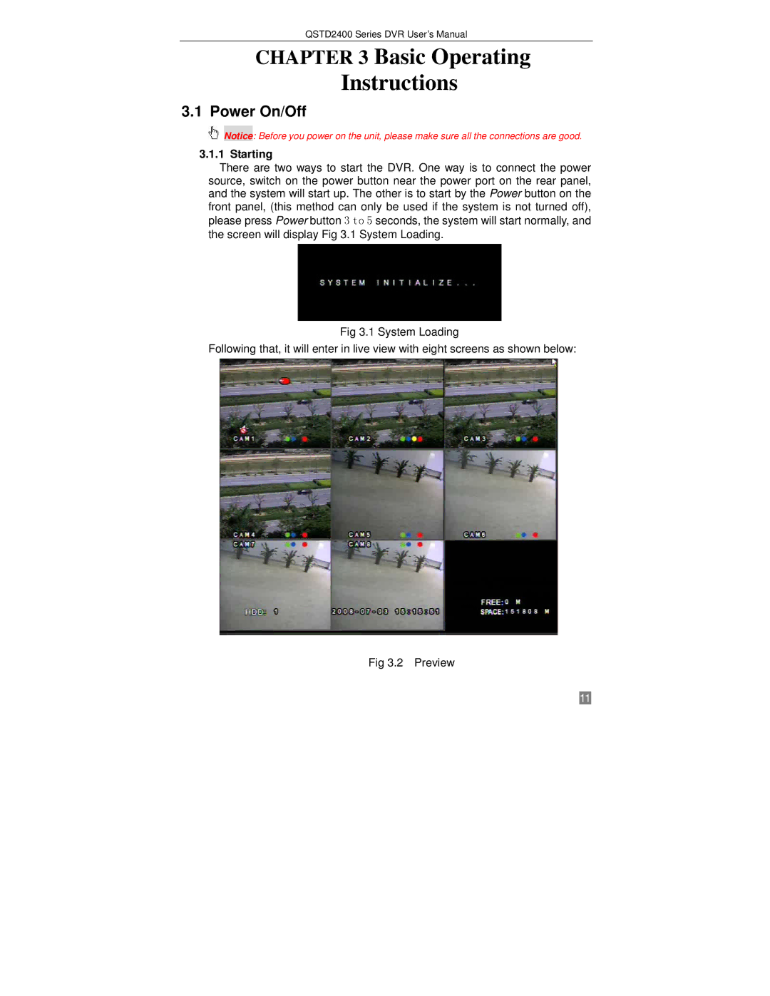 Q-See QSTD2416, QSTD2408, QSTD2404 user manual Power On/Off, Starting 