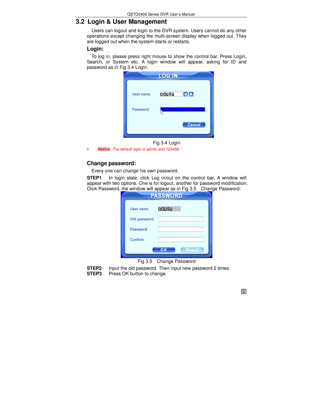 Q-See QSTD2404, QSTD2416, QSTD2408 user manual Login & User Management, Change password 