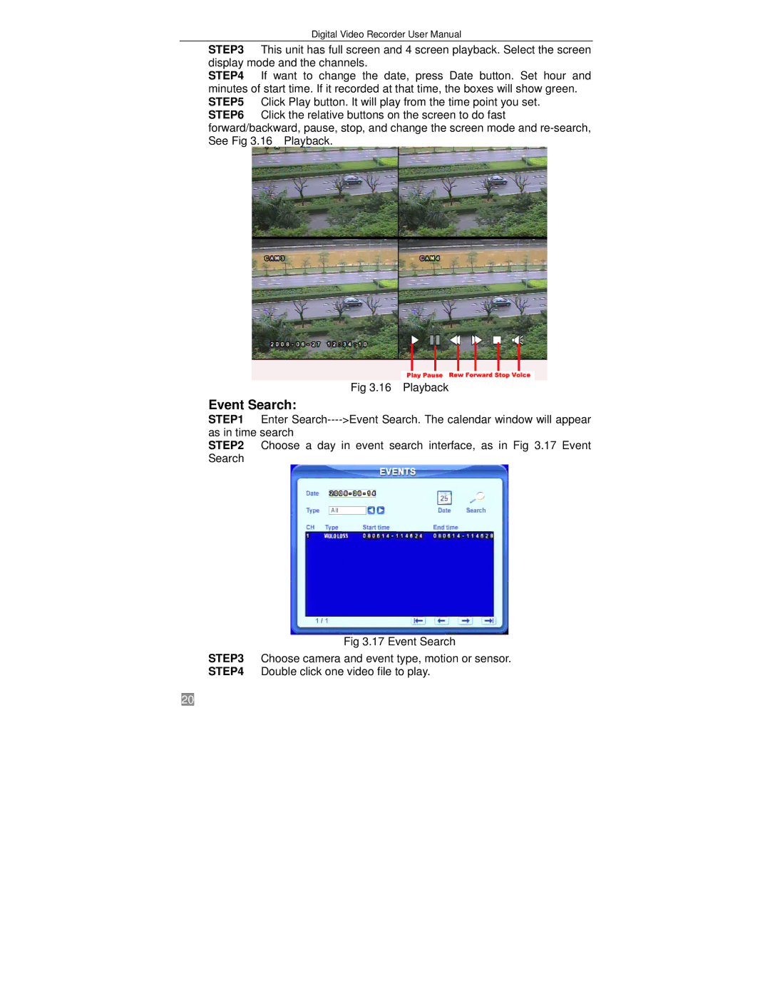 Q-See QSTD2416, QSTD2408, QSTD2404 user manual Event Search 