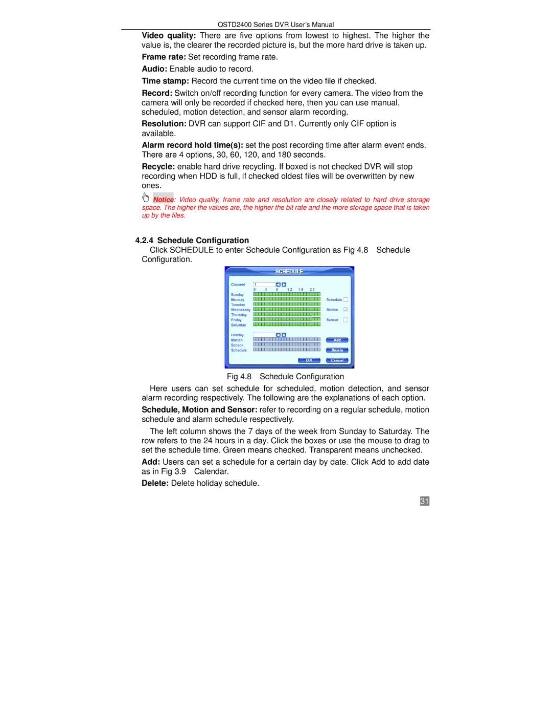 Q-See QSTD2404, QSTD2416, QSTD2408 user manual Schedule Configuration 