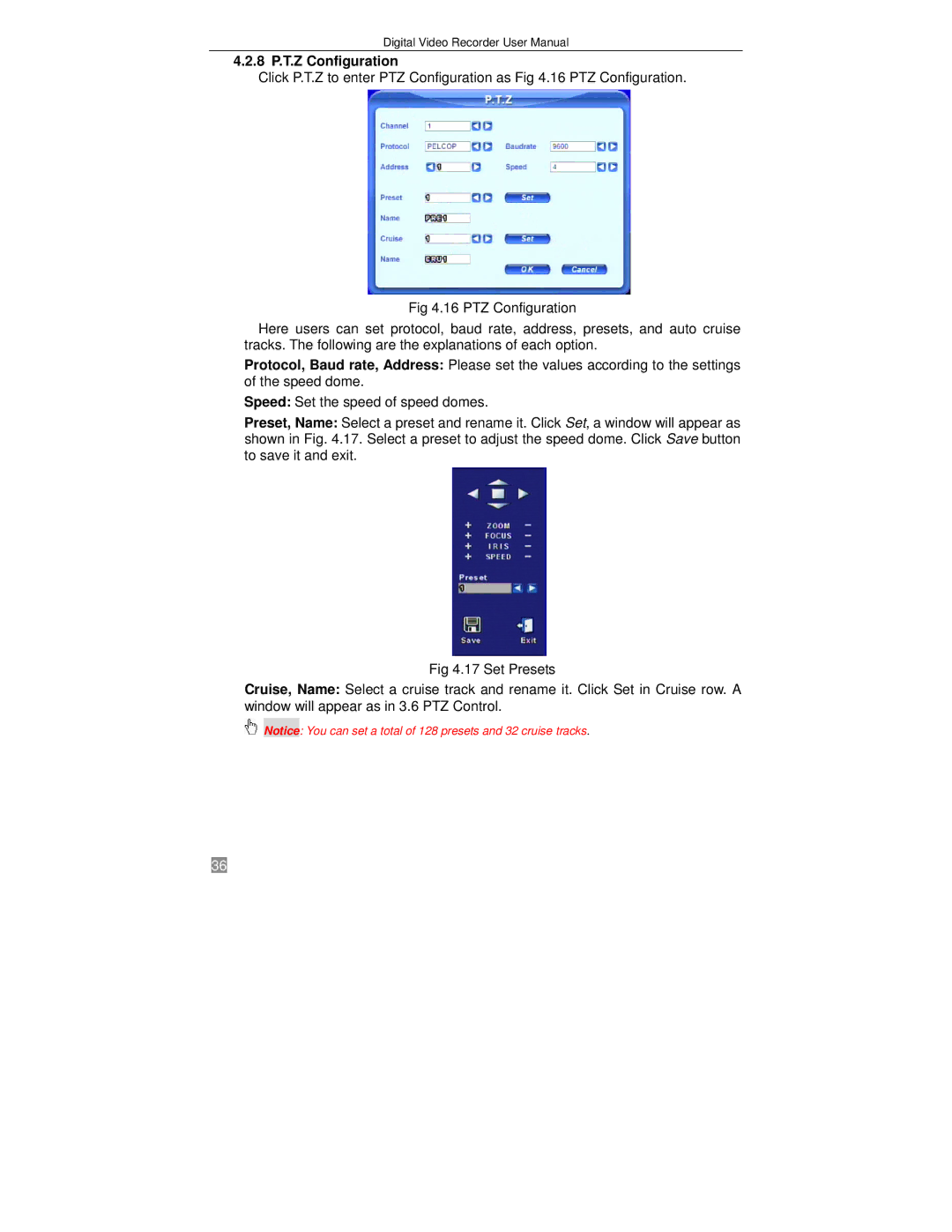 Q-See QSTD2408, QSTD2416, QSTD2404 user manual 8 P.T.Z Configuration 