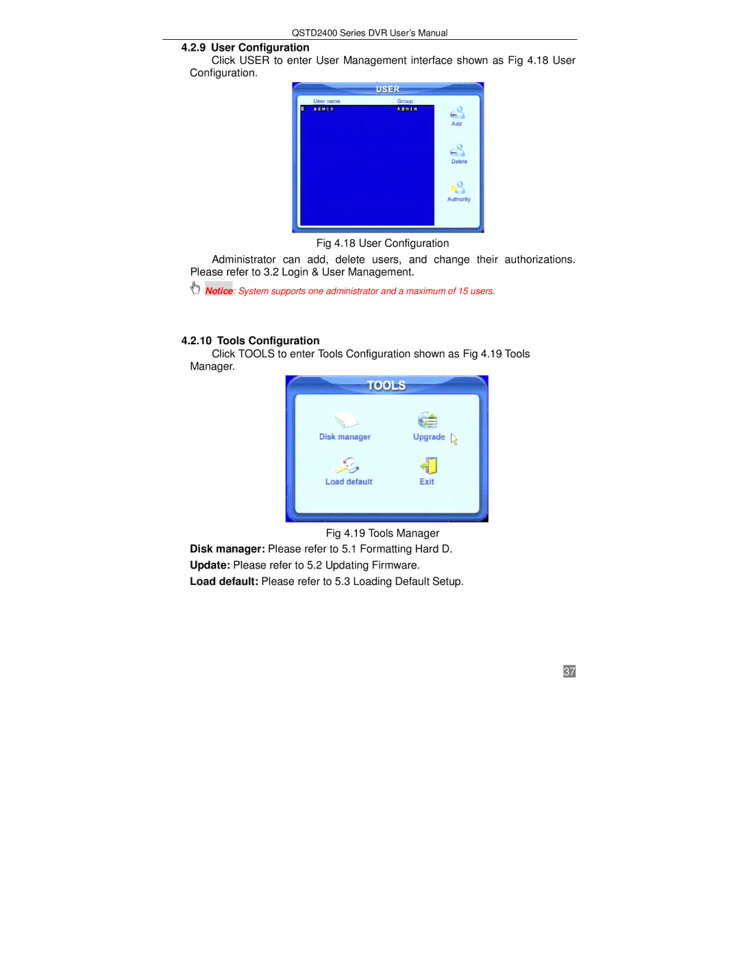 Q-See QSTD2404, QSTD2416, QSTD2408 user manual User Configuration, Tools Configuration 