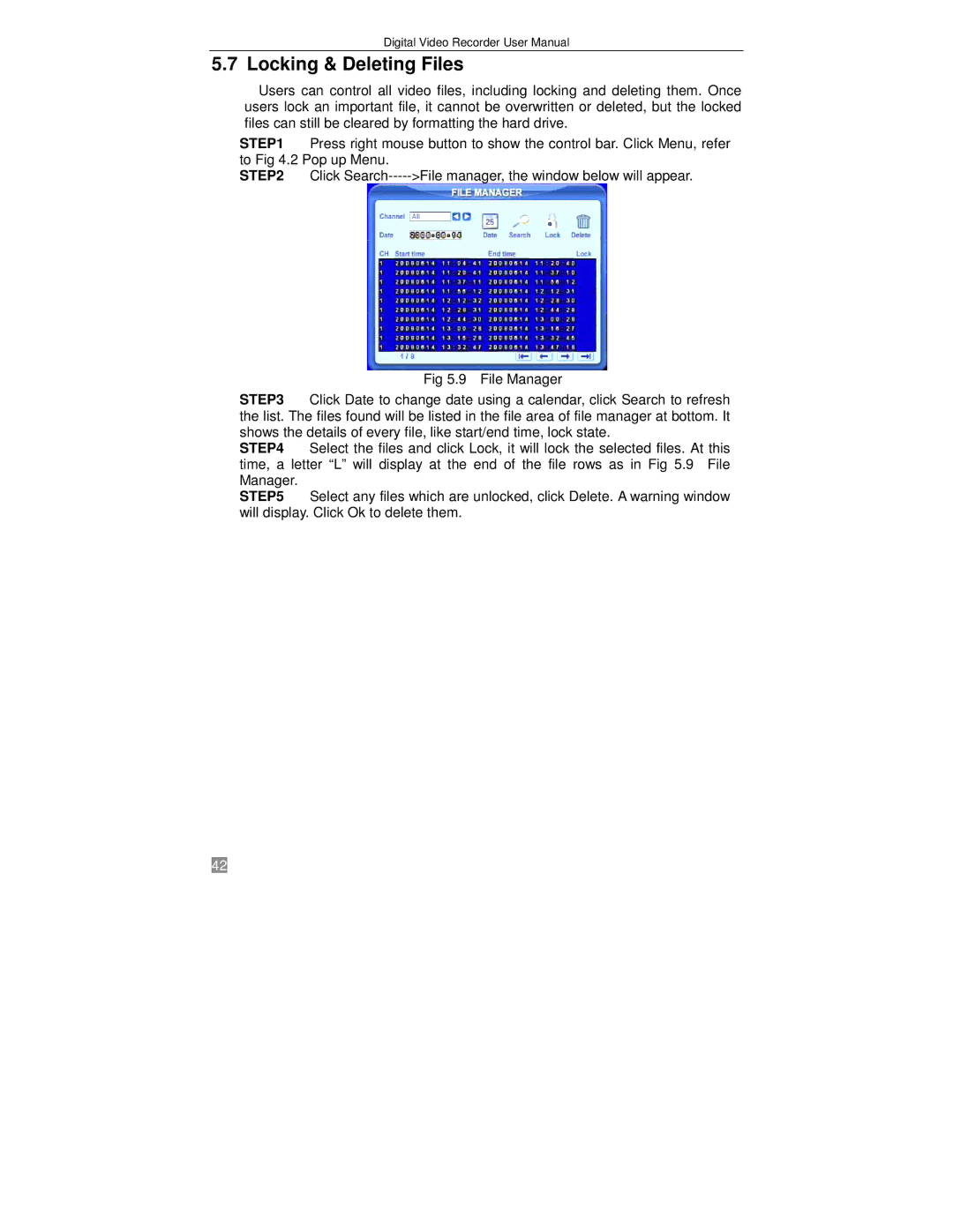 Q-See QSTD2408, QSTD2416, QSTD2404 user manual Locking & Deleting Files 