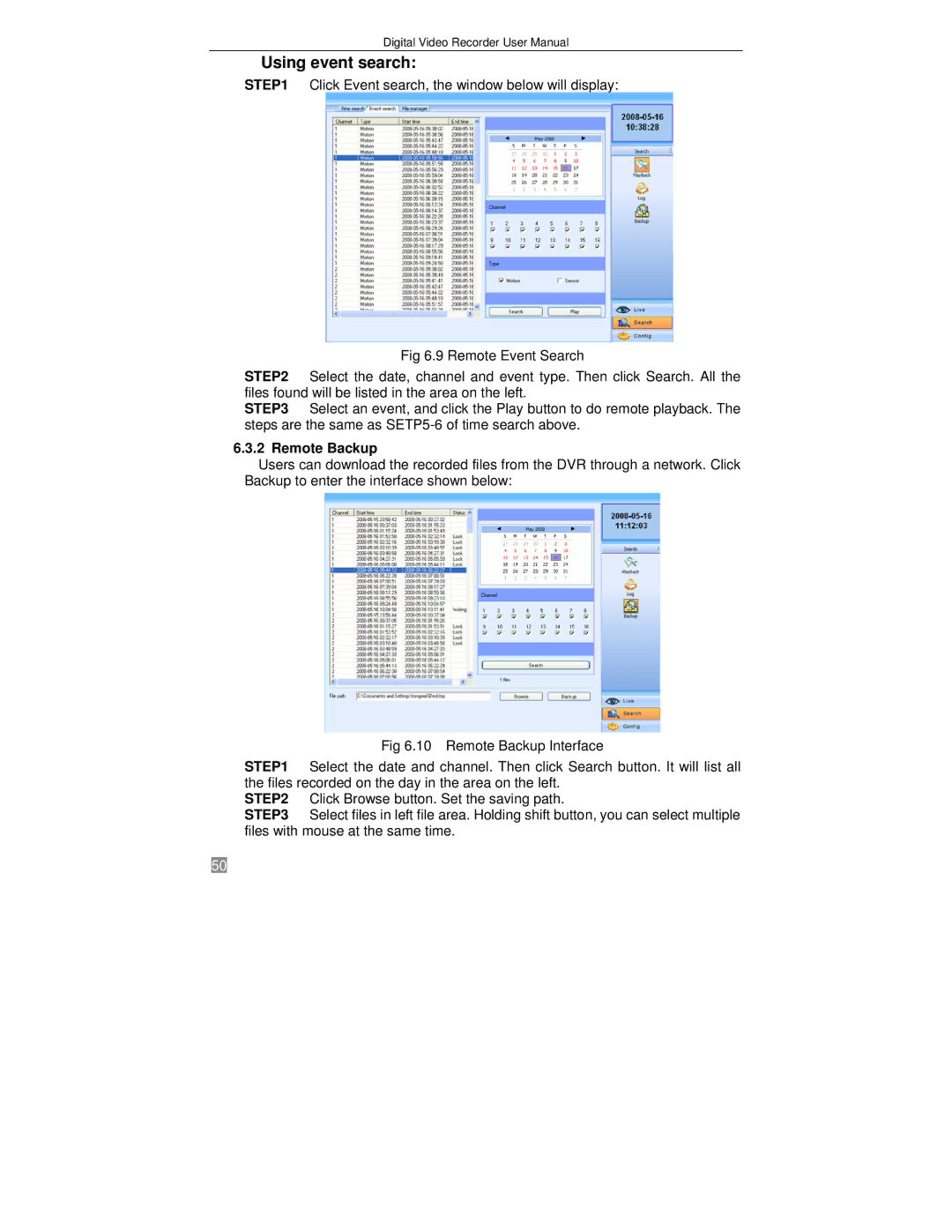 Q-See QSTD2416, QSTD2408, QSTD2404 user manual Using event search, Remote Backup 