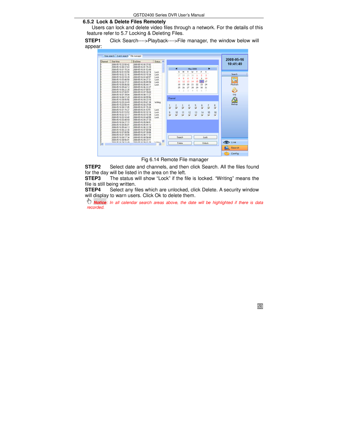 Q-See QSTD2416, QSTD2408, QSTD2404 user manual Lock & Delete Files Remotely 