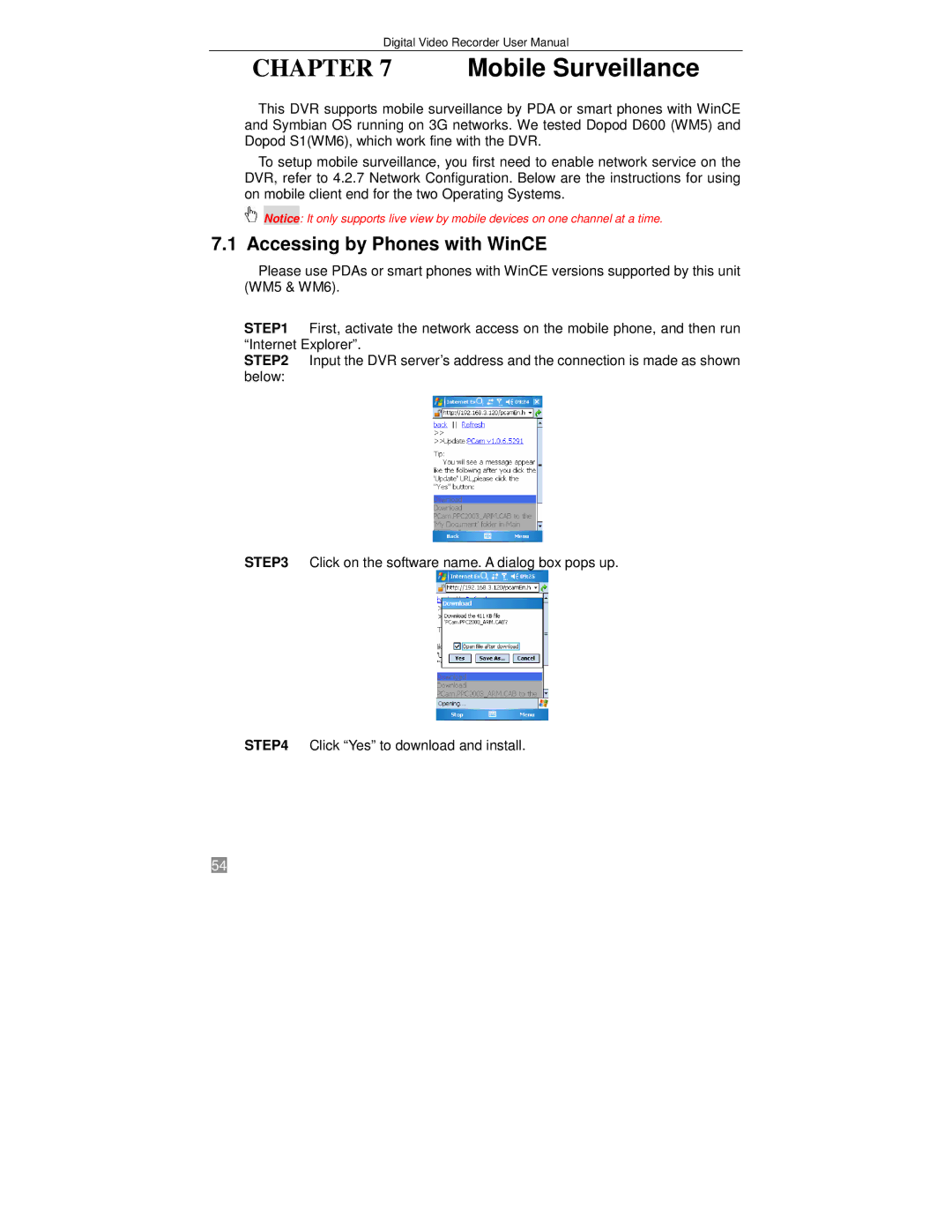 Q-See QSTD2408, QSTD2416, QSTD2404 user manual Mobile Surveillance, Accessing by Phones with WinCE 