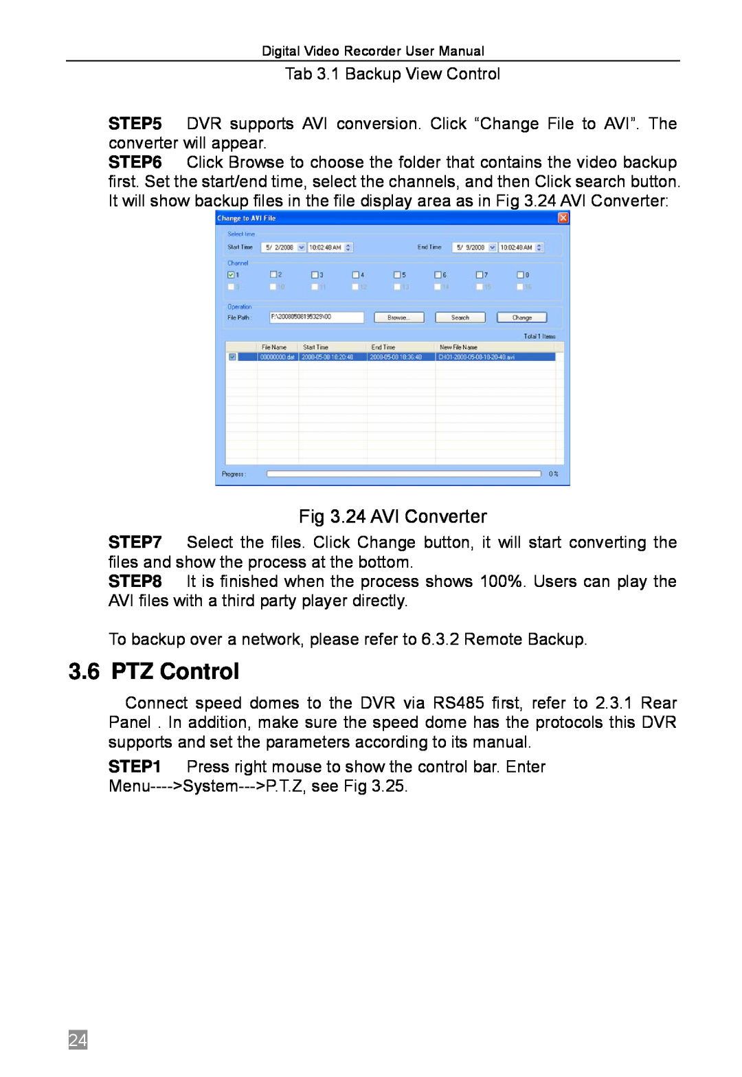 Q-See QSTD2408, QSTD2416, QSTD2404 user manual PTZ Control, 24 AVI Converter 