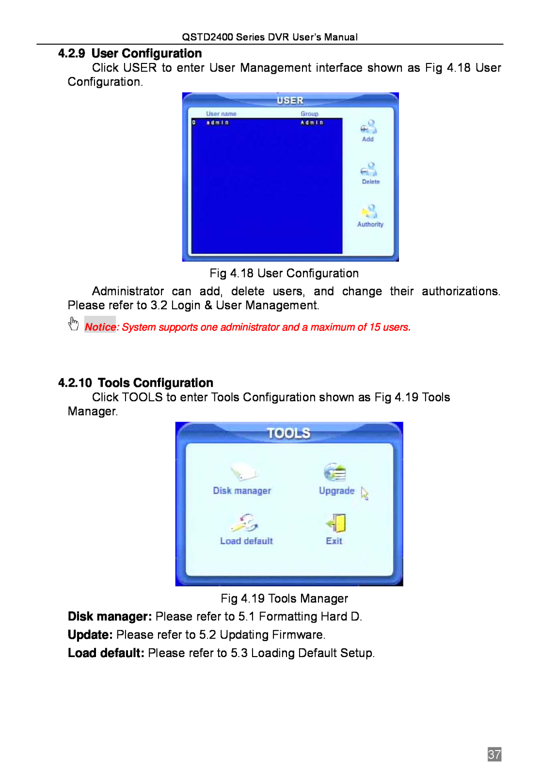 Q-See QSTD2404, QSTD2416, QSTD2408 user manual User Configuration, Tools Configuration 
