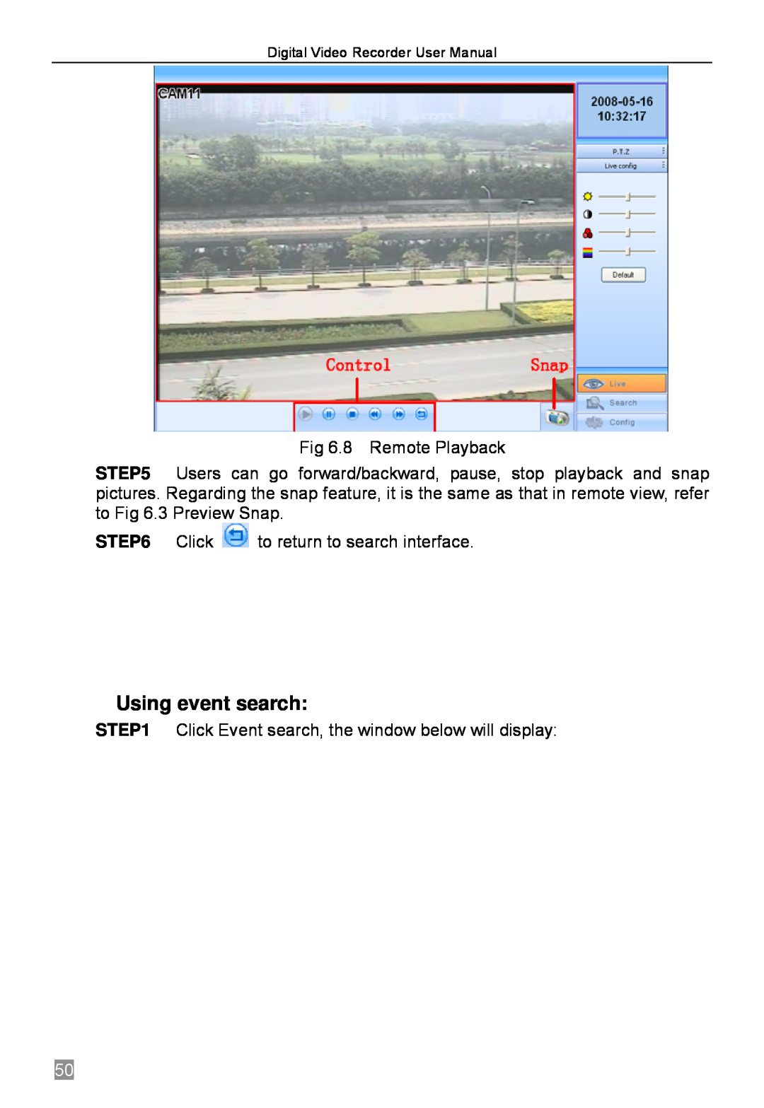 Q-See QSTD2416, QSTD2408, QSTD2404 user manual Using event search, 8 Remote Playback, Click to return to search interface 