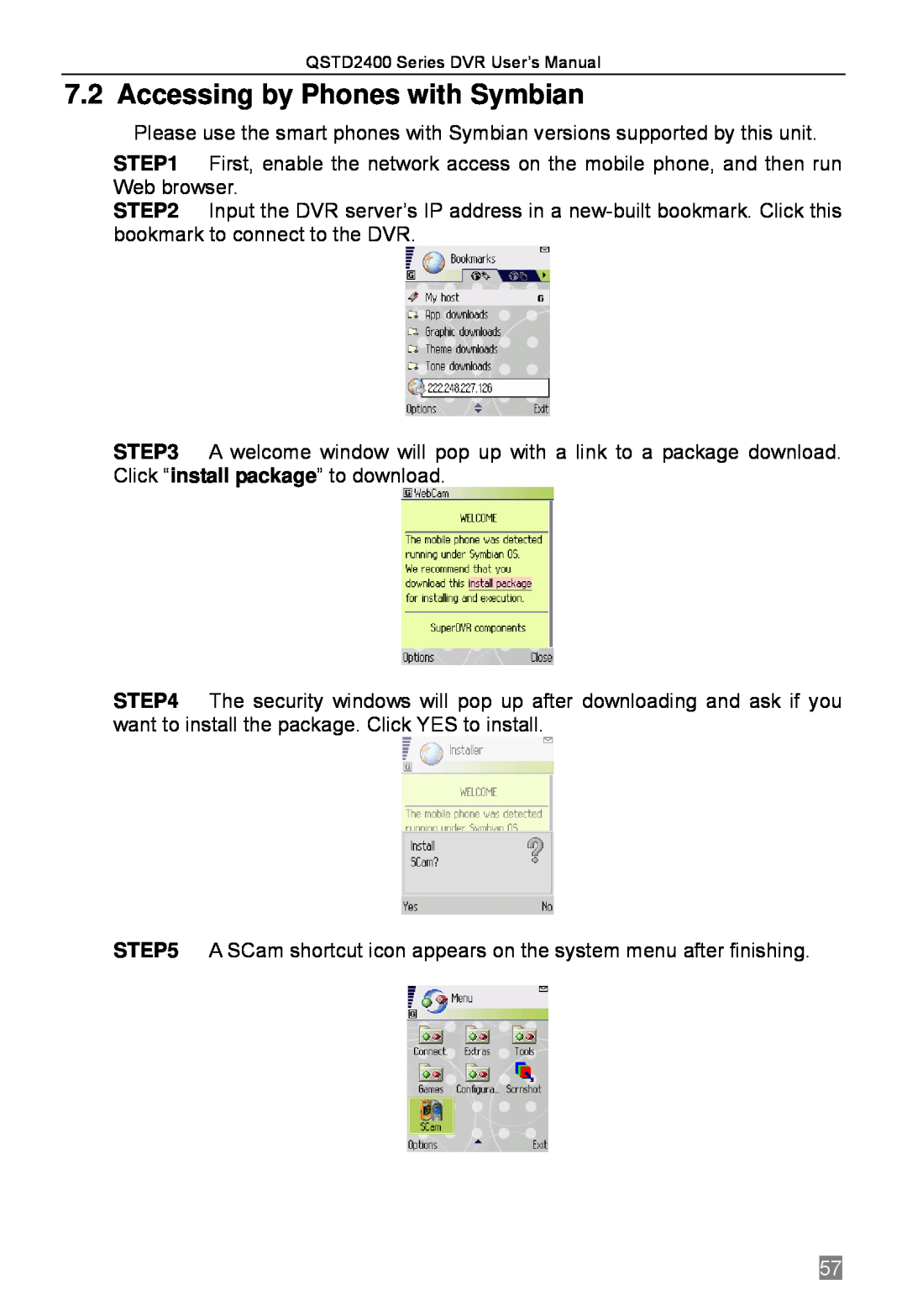 Q-See QSTD2408, QSTD2416, QSTD2404 user manual Accessing by Phones with Symbian 