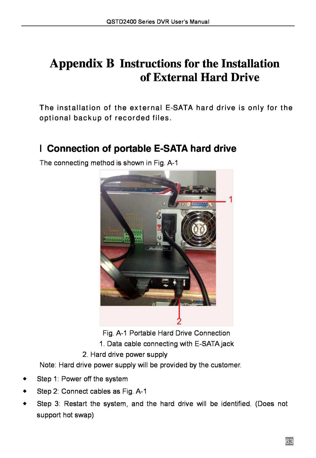 Q-See QSTD2408, QSTD2416, QSTD2404 user manual Appendix B Instructions for the Installation of External Hard Drive 