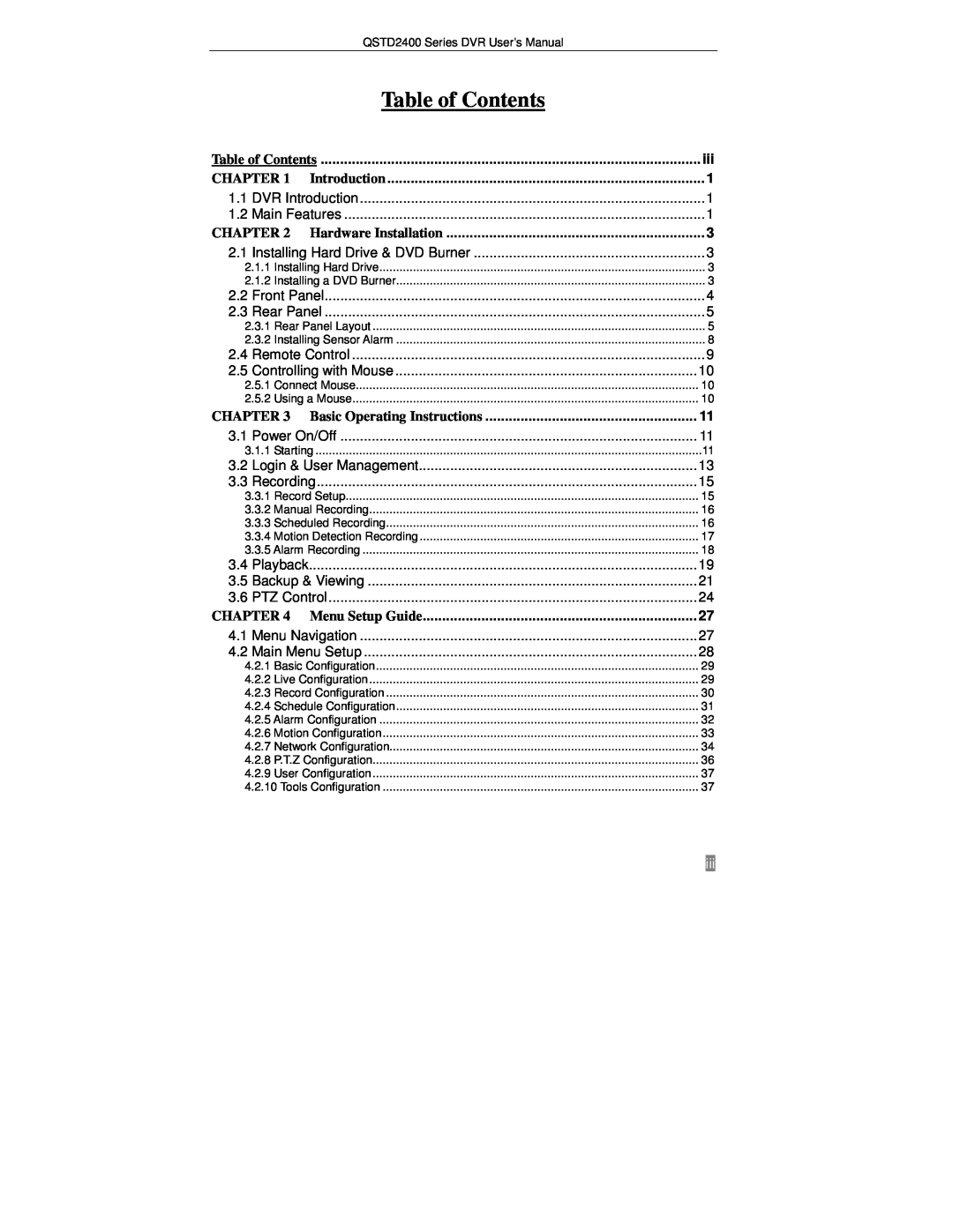 Q-See QSTD2416, QSTD2408, QSTD2404 user manual Table of Contents, Chapter 