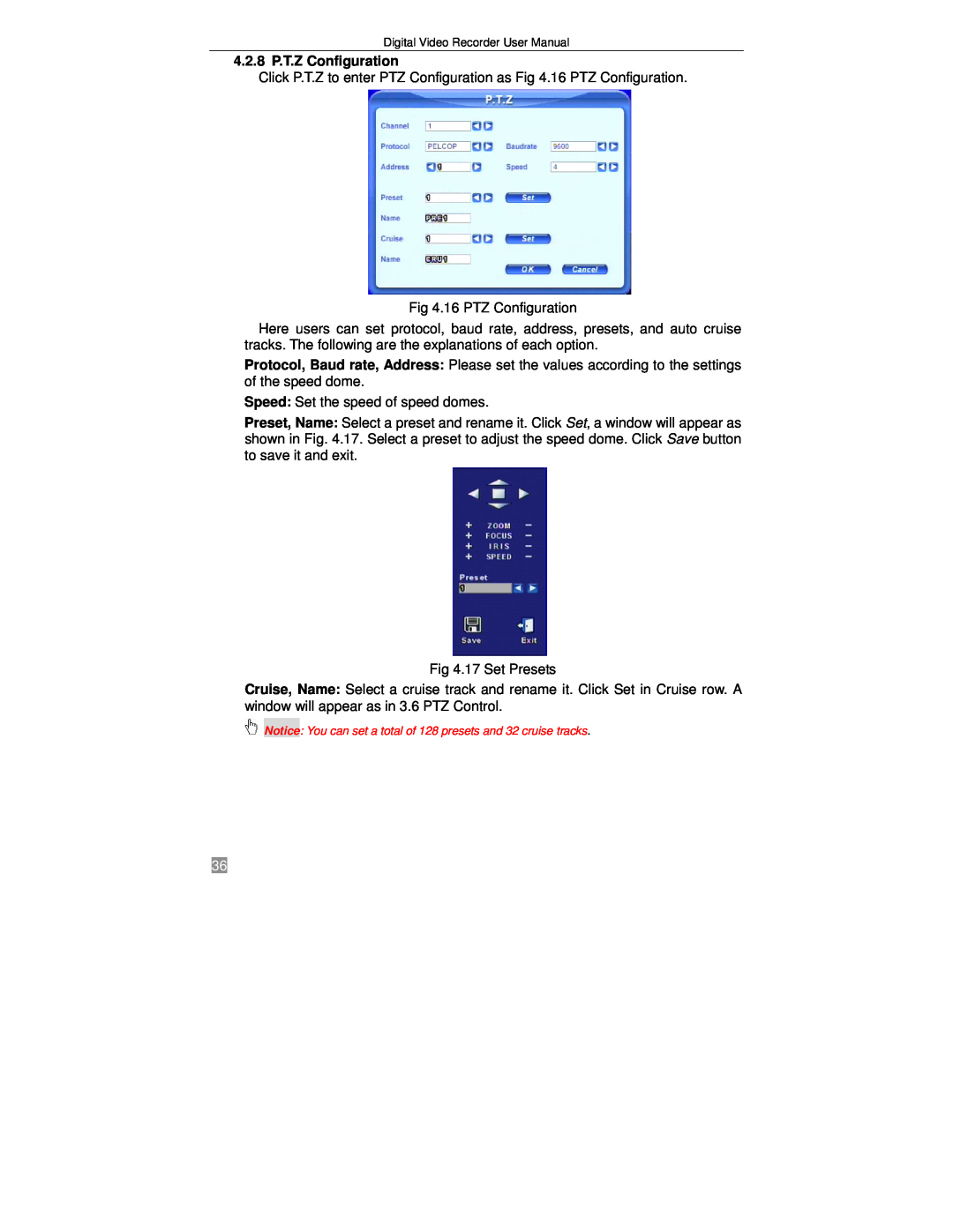 Q-See QSTD2408, QSTD2416, QSTD2404 user manual 4.2.8 P.T.Z Configuration 