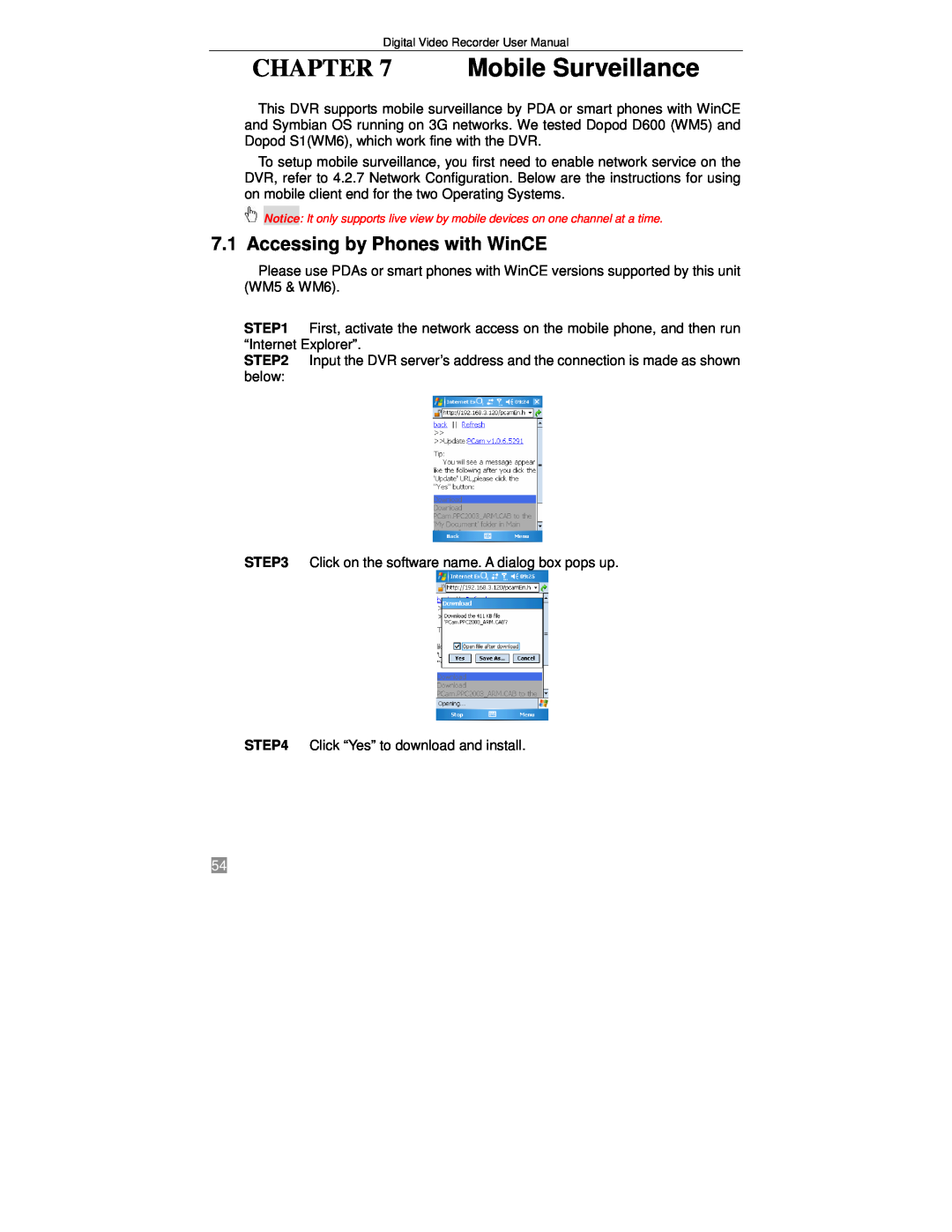 Q-See QSTD2408, QSTD2416, QSTD2404 user manual Accessing by Phones with WinCE, Mobile Surveillance 